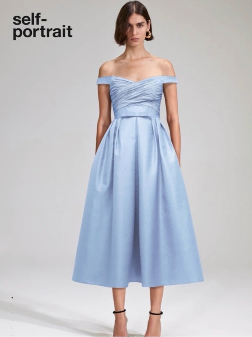 Self portrait blue textured off shoulder midi dress size 4